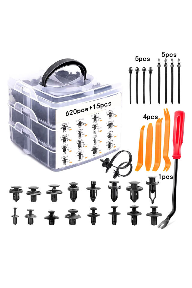 635 Parça Oto Fastener Klips Tampon Kapı Pervazı Tutucu Raptiye Klips Seti Kutulu Ekipmanlı Full Set