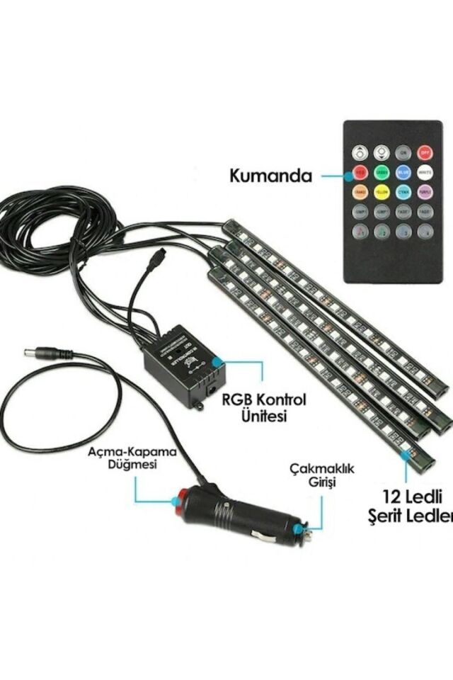 4 Parçalı Uzaktan Kumandalı Ayak Altı Aydınlatma 12 Led Çok Renkli Araba Ledi Teknoşık