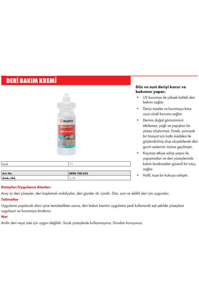 Deri Besleyici Bakım Kremi Solventsiz 1000ml
